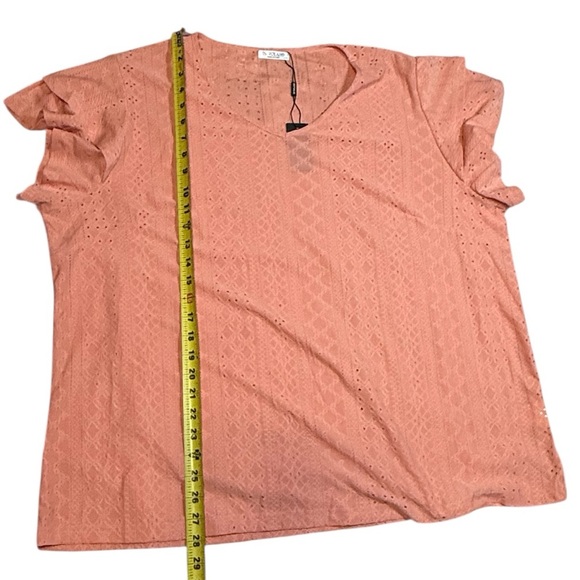 NEW In'Voland Women's Ruffle Sleeve Short Sleeve Blouse Size 22W Peach Coral - Picture 5 of 7